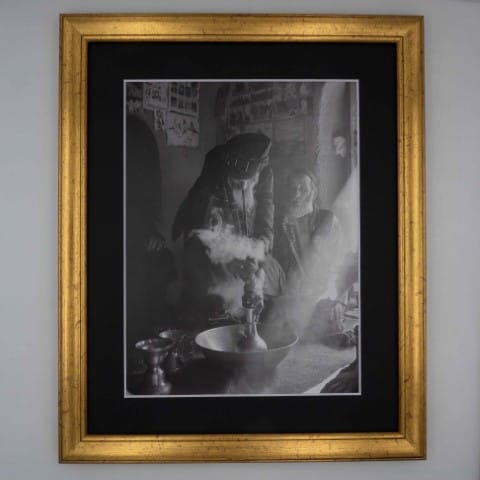 Afghan chillum smoking - Black and white prints. With gold color frame and black mat board.